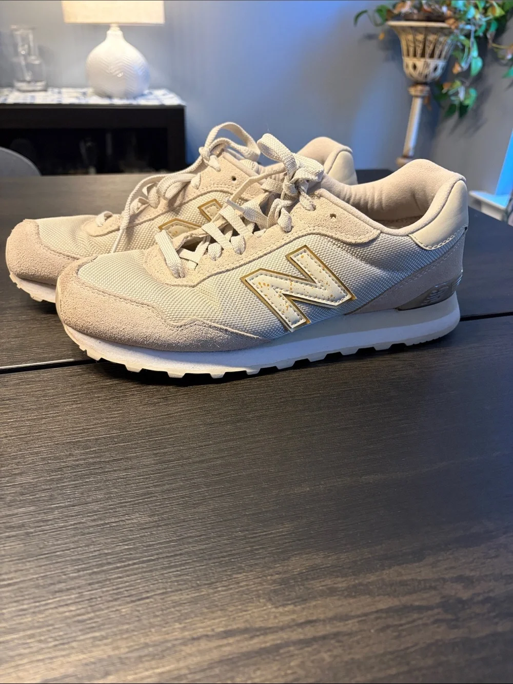 New Balance 515 Women's Neutral Beige/Taupe with Gold Lace-Up Sneakers
